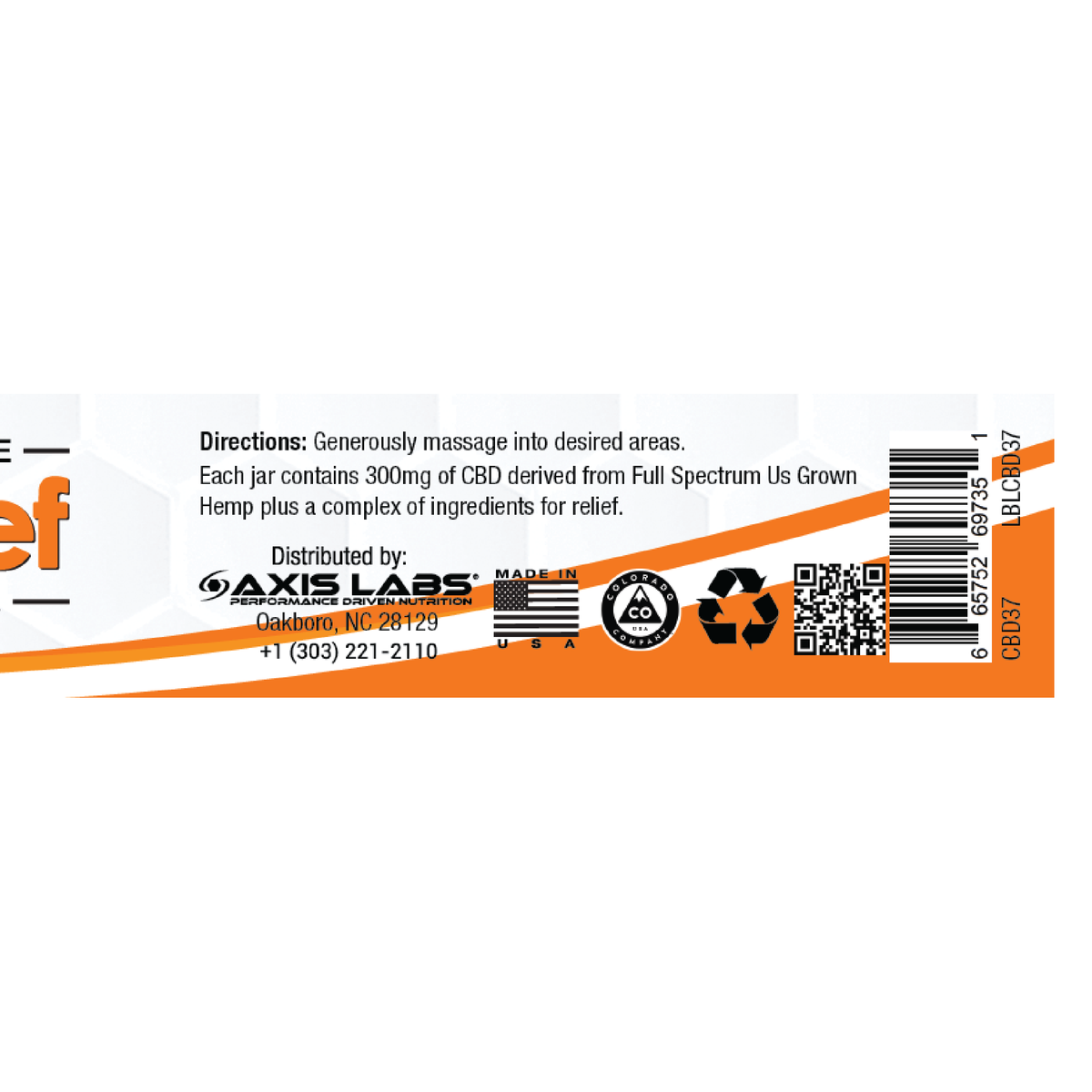 CBD+Relief Cream 300mg 2oz Axis Labs CBD - Pain Relief Cream